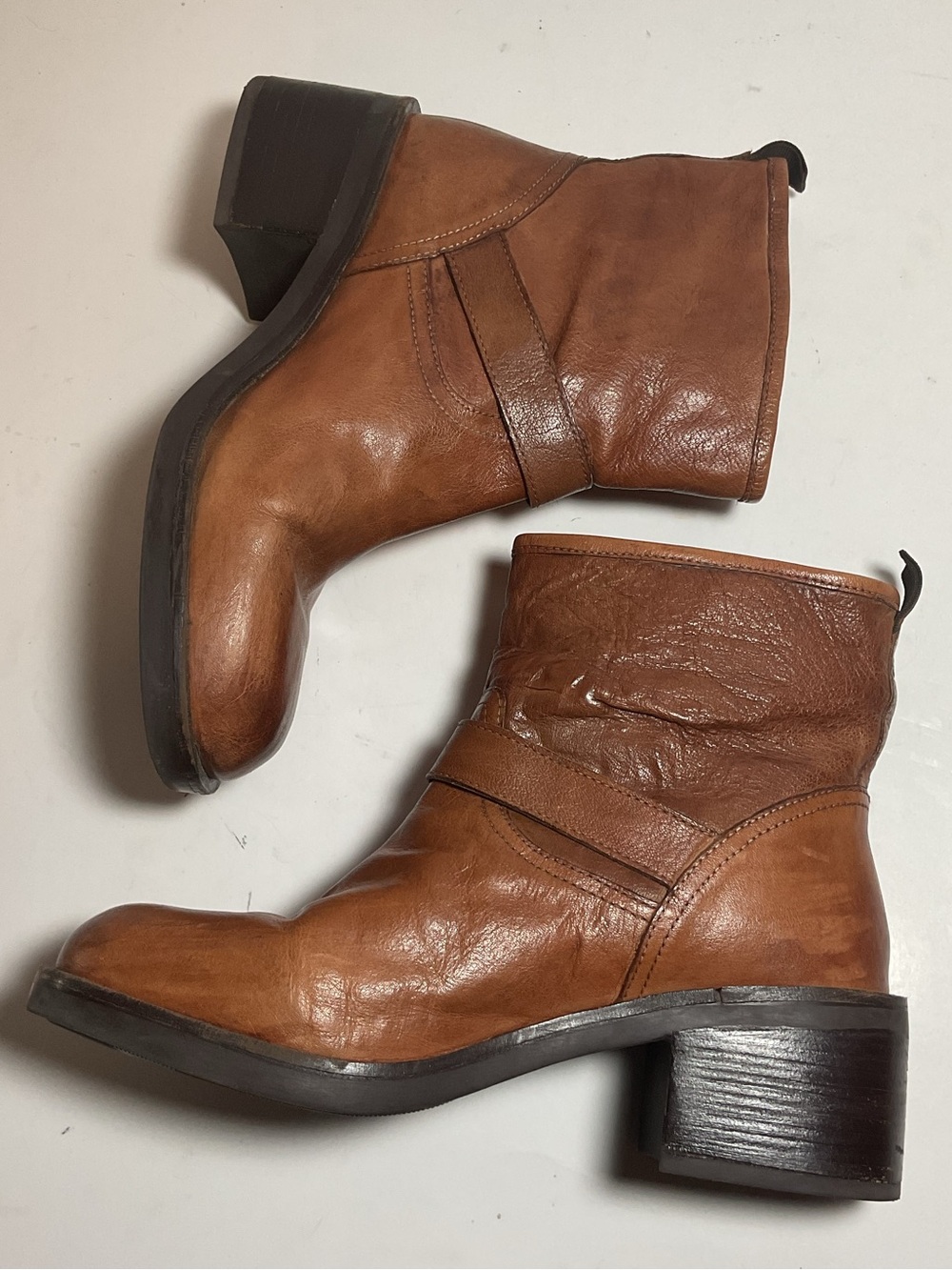 ROAN by Bed Stu Leather Buckle Ankle Boots Cognac - Picture 3 of 14